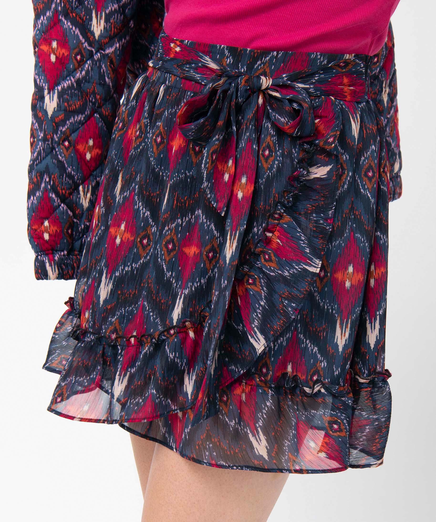 Jupe femme portefeuille à motifs fleuris et rayures scintil... imprime | GEMO