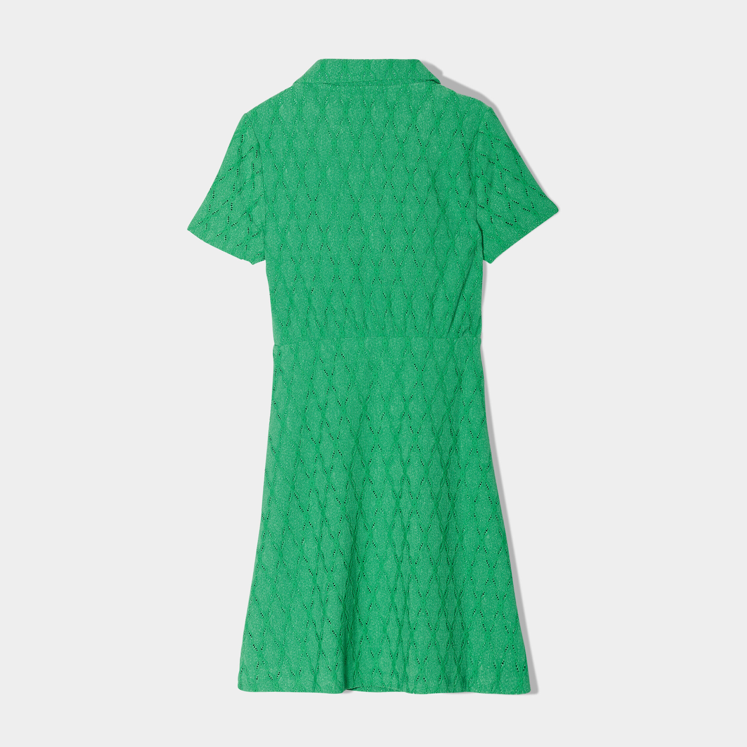 Robe évasée ajourée col polo vert femme | Cache Cache