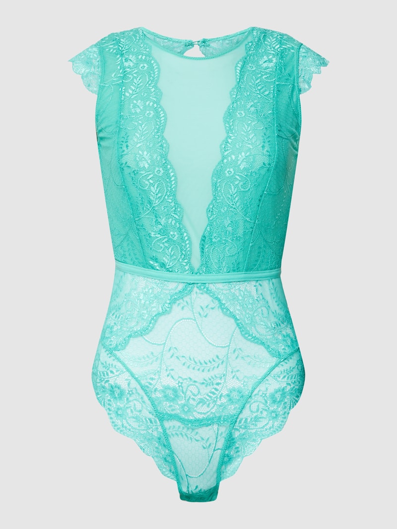 Body mit floraler Spitze in petrol
