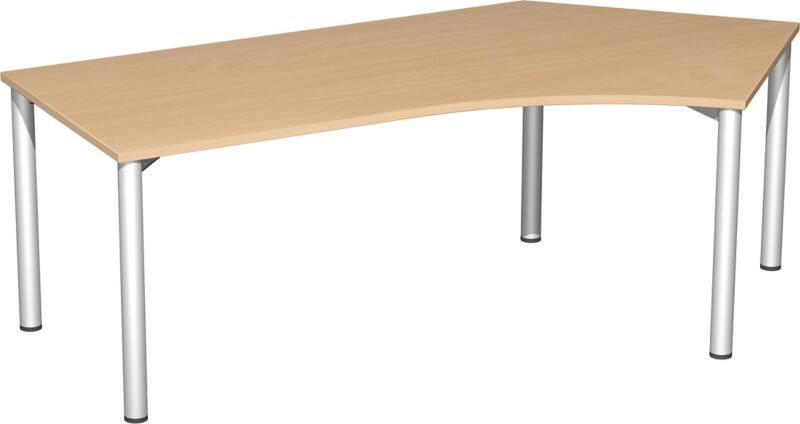 4 Fuß Flex Schreibtisch 135° rechts feste Höhe, 2166x1130x720, Buche/Silber