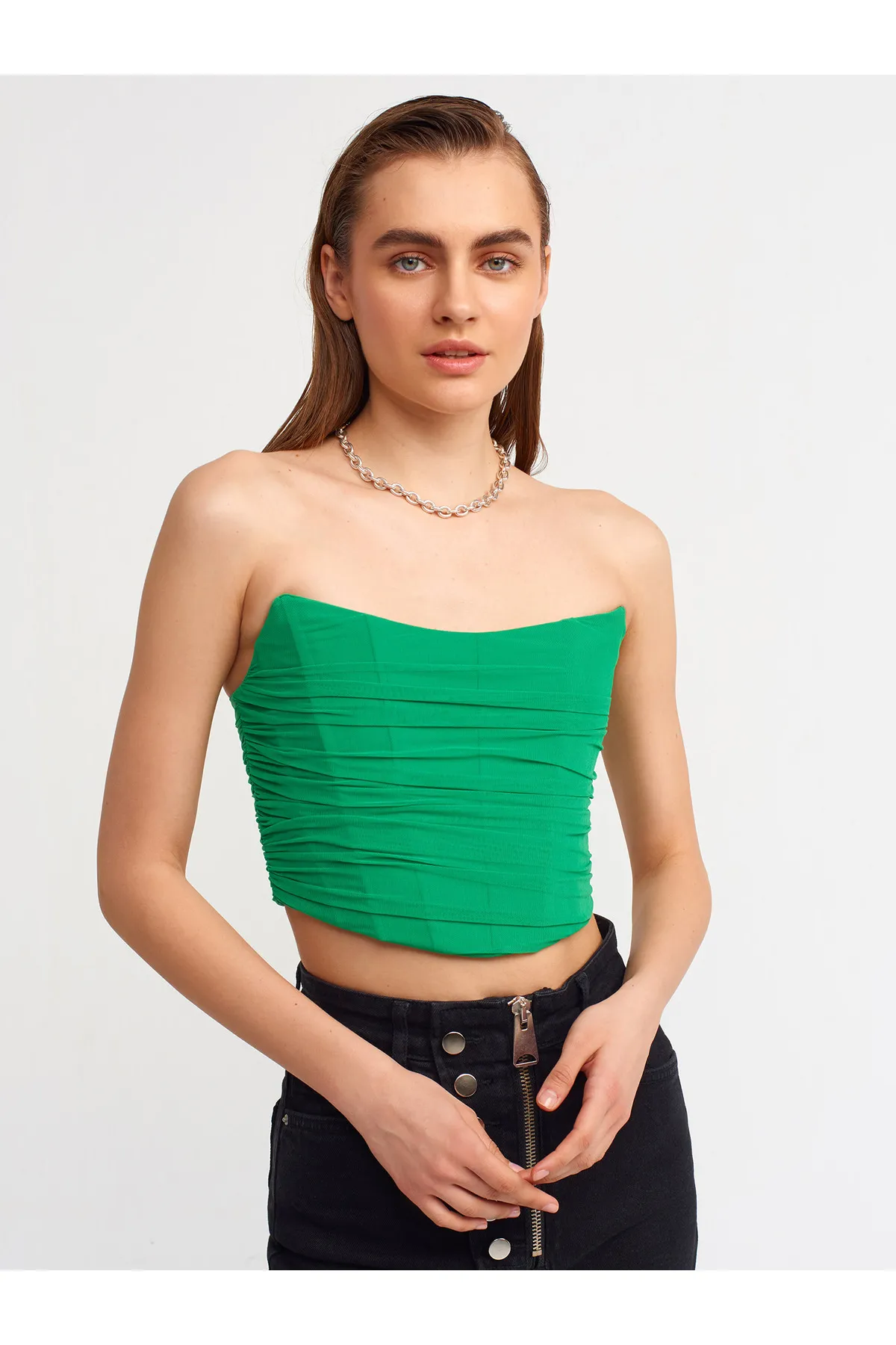 Dilvin  20132 Bustier mit Faltendetail – grün