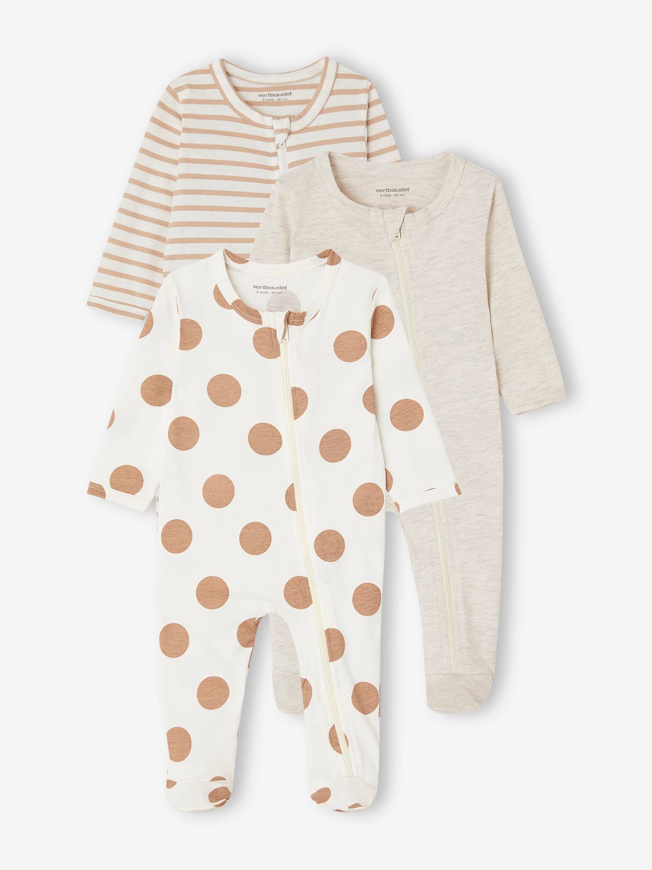 Vertbaudet 3er-Pack Baby Strampler mit Reißverschluss BASICS - blau chambray
