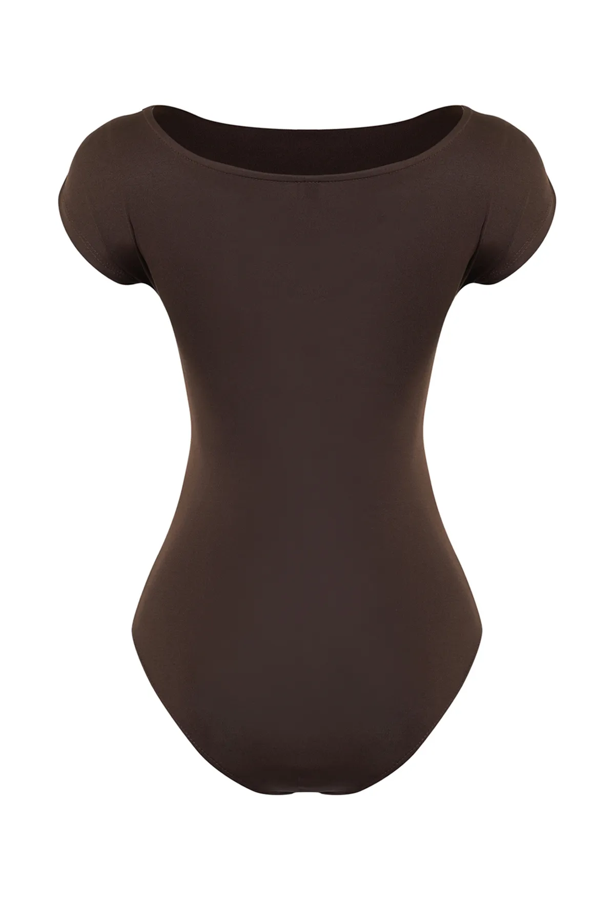 Trendyol Collection  Brauner taillierter/körperbetonter Strickbody mit U-Boot-Ausschnitt und flexiblem Druckknopfverschluss TWOSS24BD00029