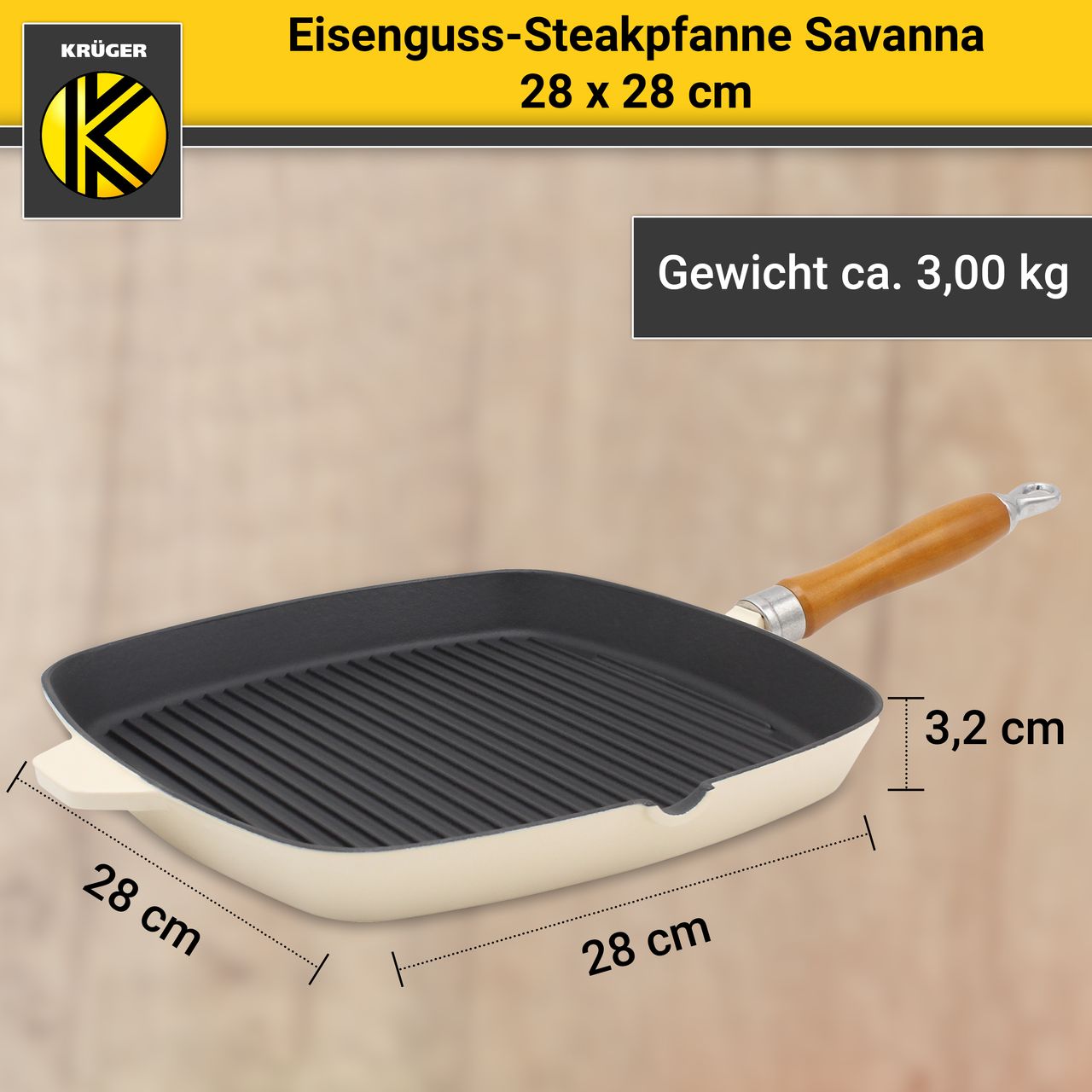 Karl Krüger Eisenguss Steakpfanne SAVANNA, 28x28 cm