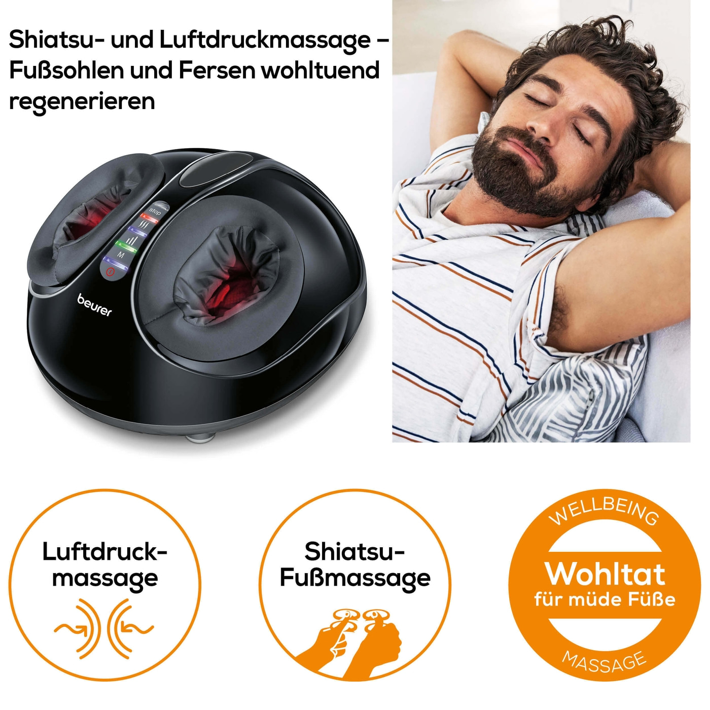 Beurer Fußmassagegerät FM 90-Shiatsu- und 3-Stufen-Luftdruckmassage für Fußsohlen & Ferse