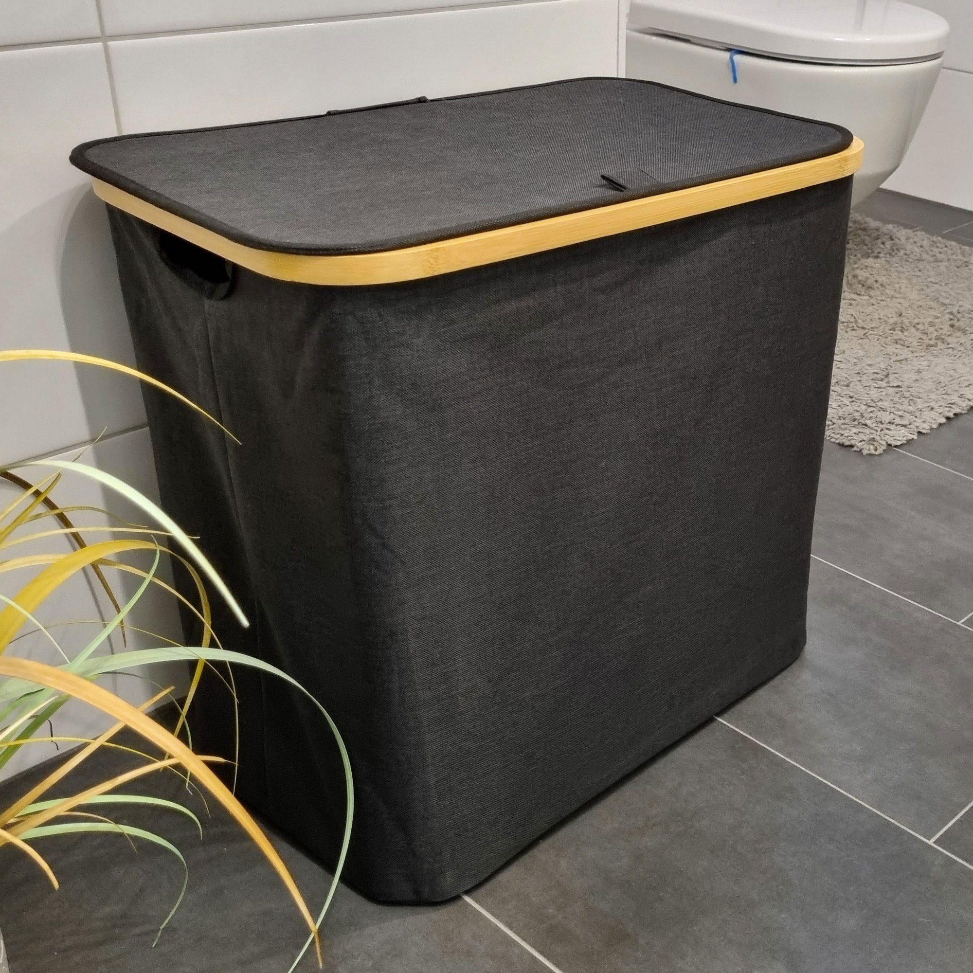 osoltus Wäschesortierer osoltus Wäschesortierer Bambus mit Deckel black Wäschebox Wäschekorb