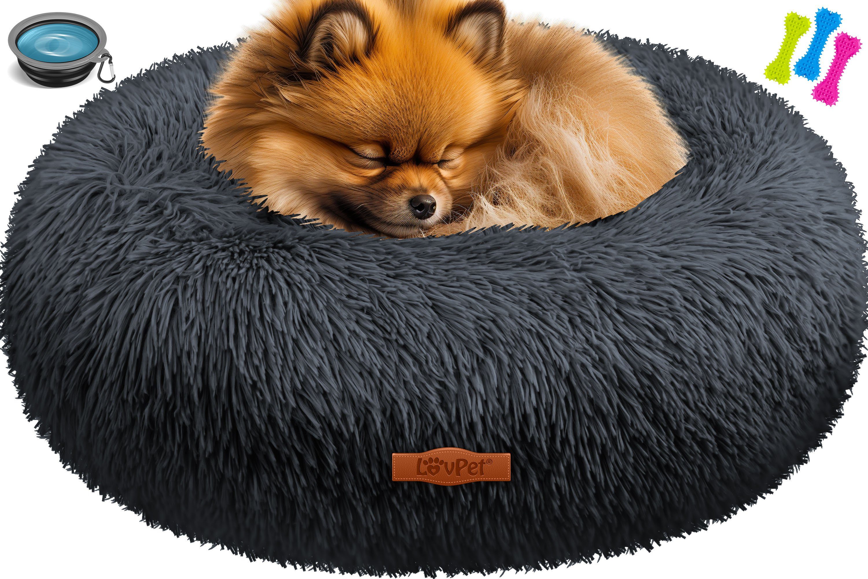 Lovpet Tierbett, Hundebett Hundekissen Katzenbett Bagel, Waschbar, Inkl. Napf