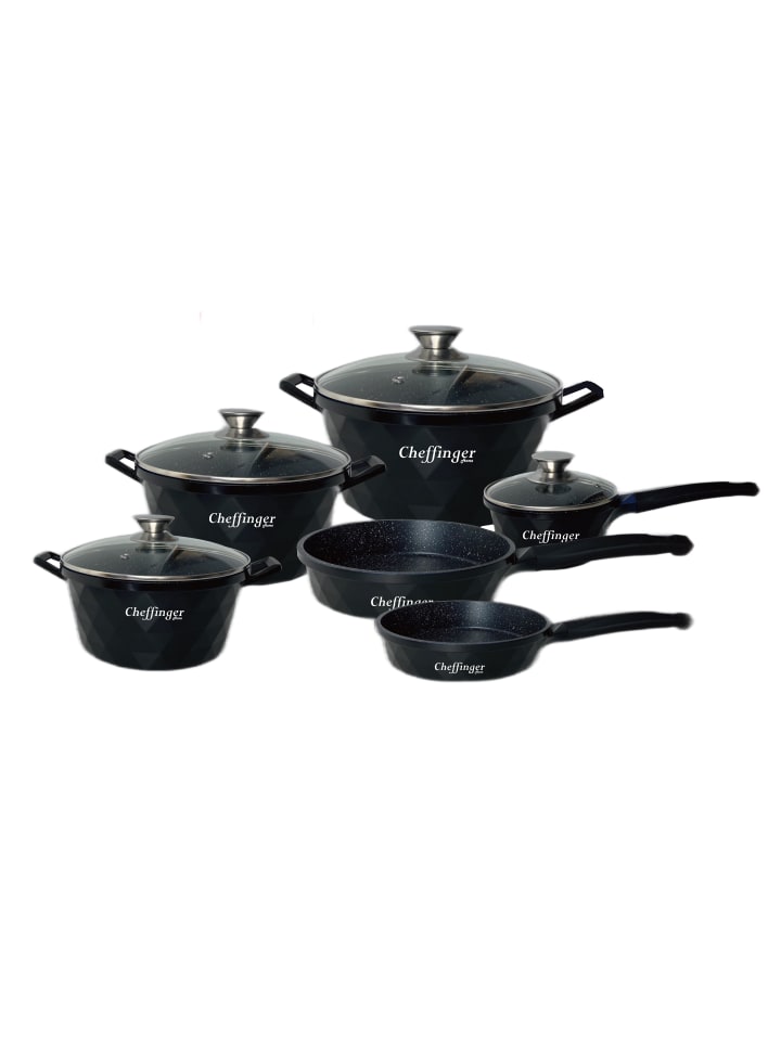 Cheffinger 12-Teilig Kochtopf Set Induktion Diamant in Schwarz günstig kaufen onesize