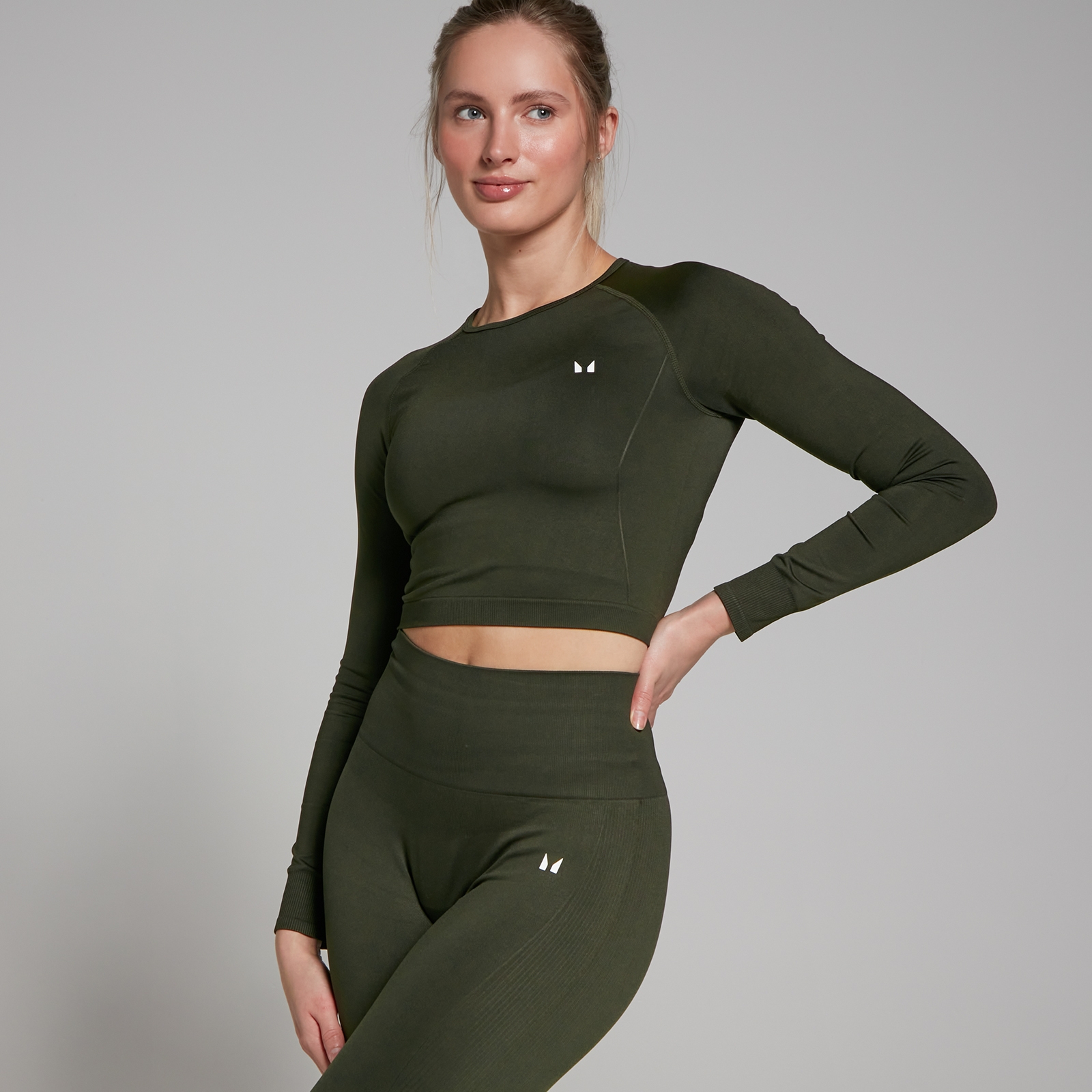 Crop top sans coutures à manches longues MP Shape pour femmes – Vert forêt