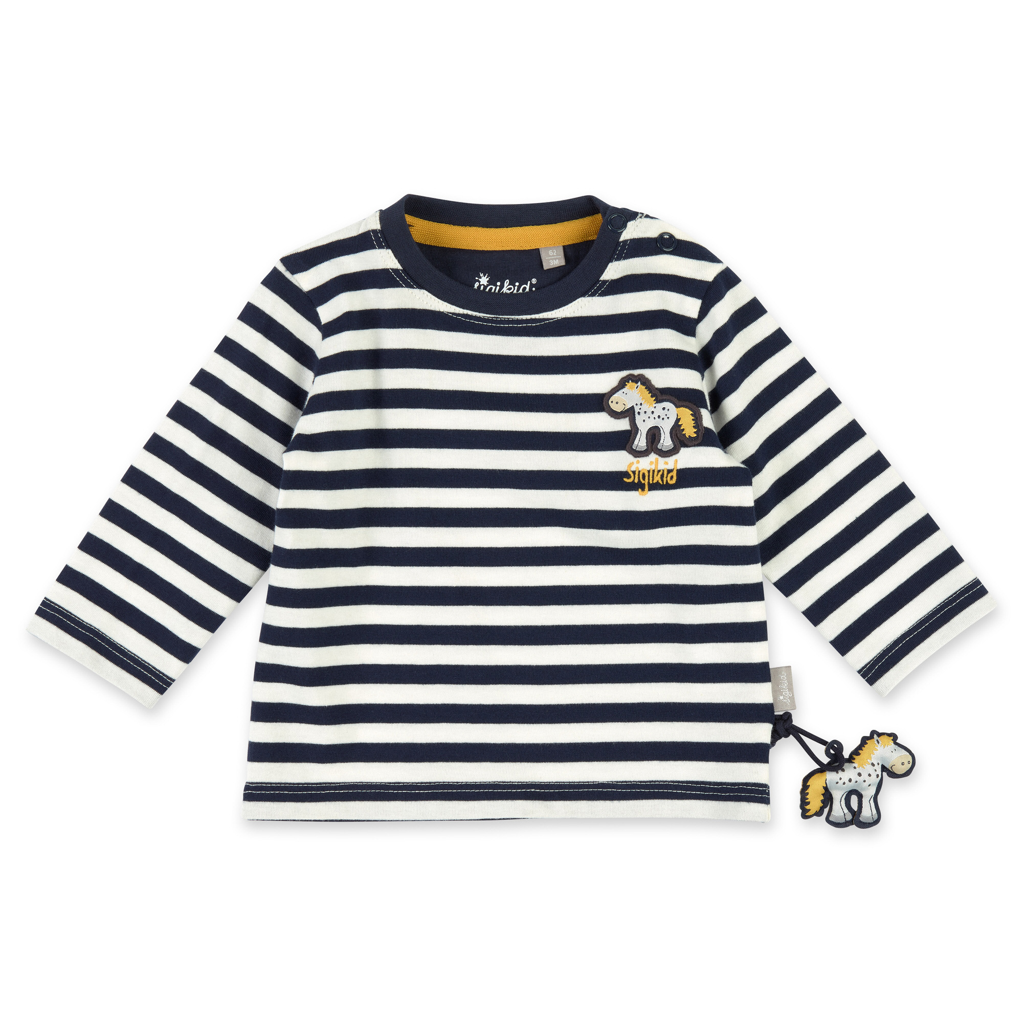 Baby Langarmshirt Pony, blau-weiß geringelt
