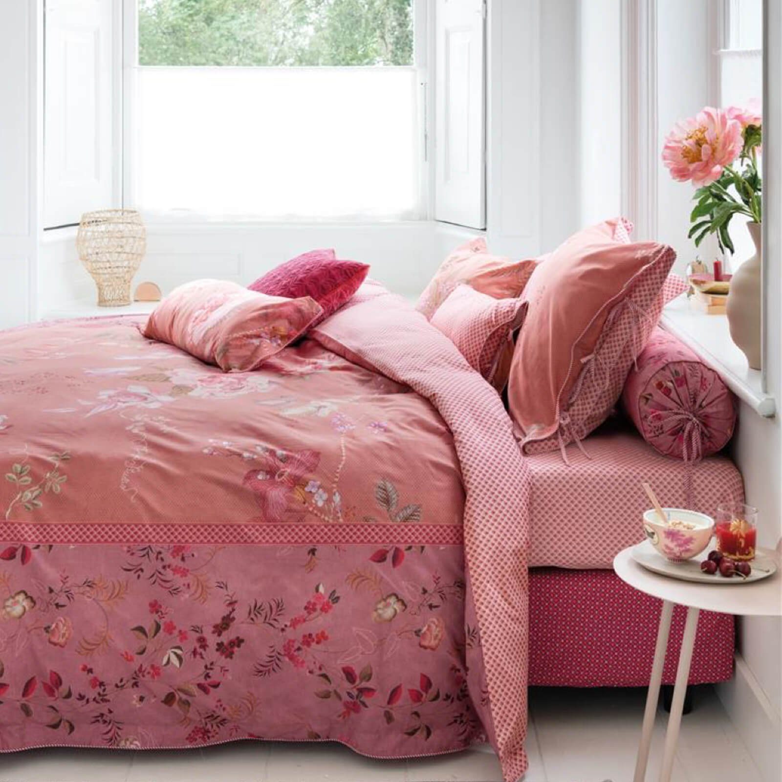 Bettwäsche Tokyo Bouquet Pink, PiP Studio, Perkal, 2 teilig, Lilien, Dahlien, Punkte