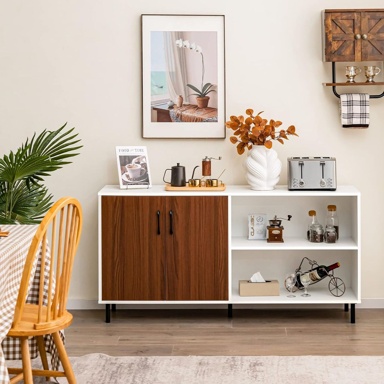 Costway Sideboard mit Schrank und 2 offenen Fächern