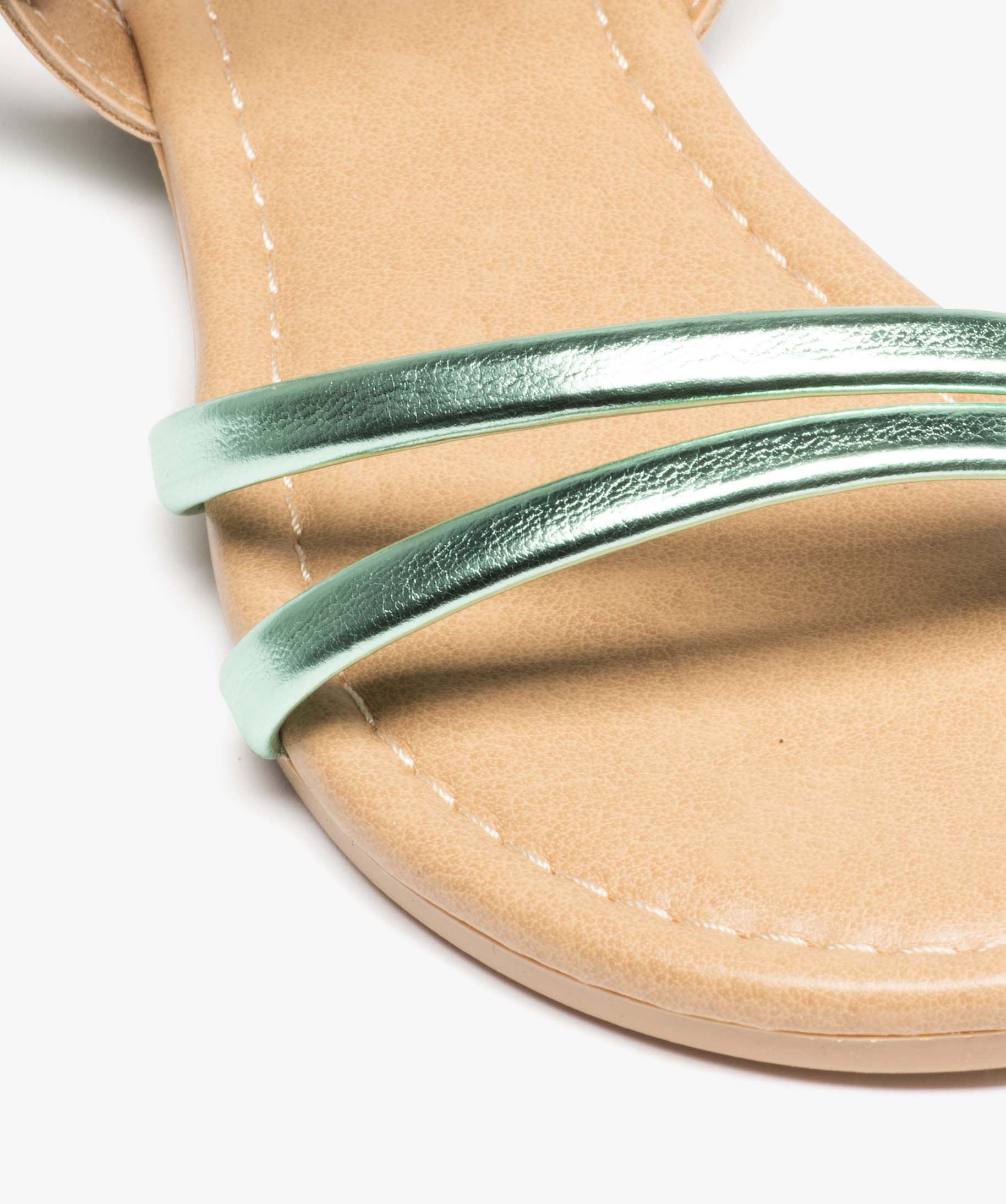 Sandales fille unies à fines brides métallisées vert | GEMO