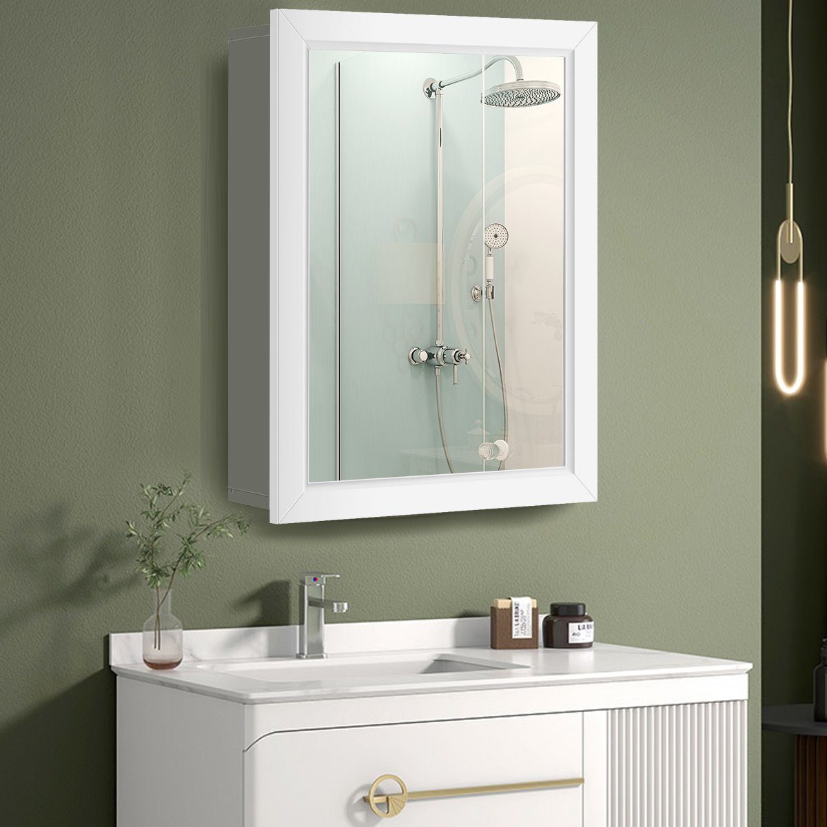 COSTWAY Badezimmerspiegelschrank mit Spiegel&Einzeltür, 50x16x66cm