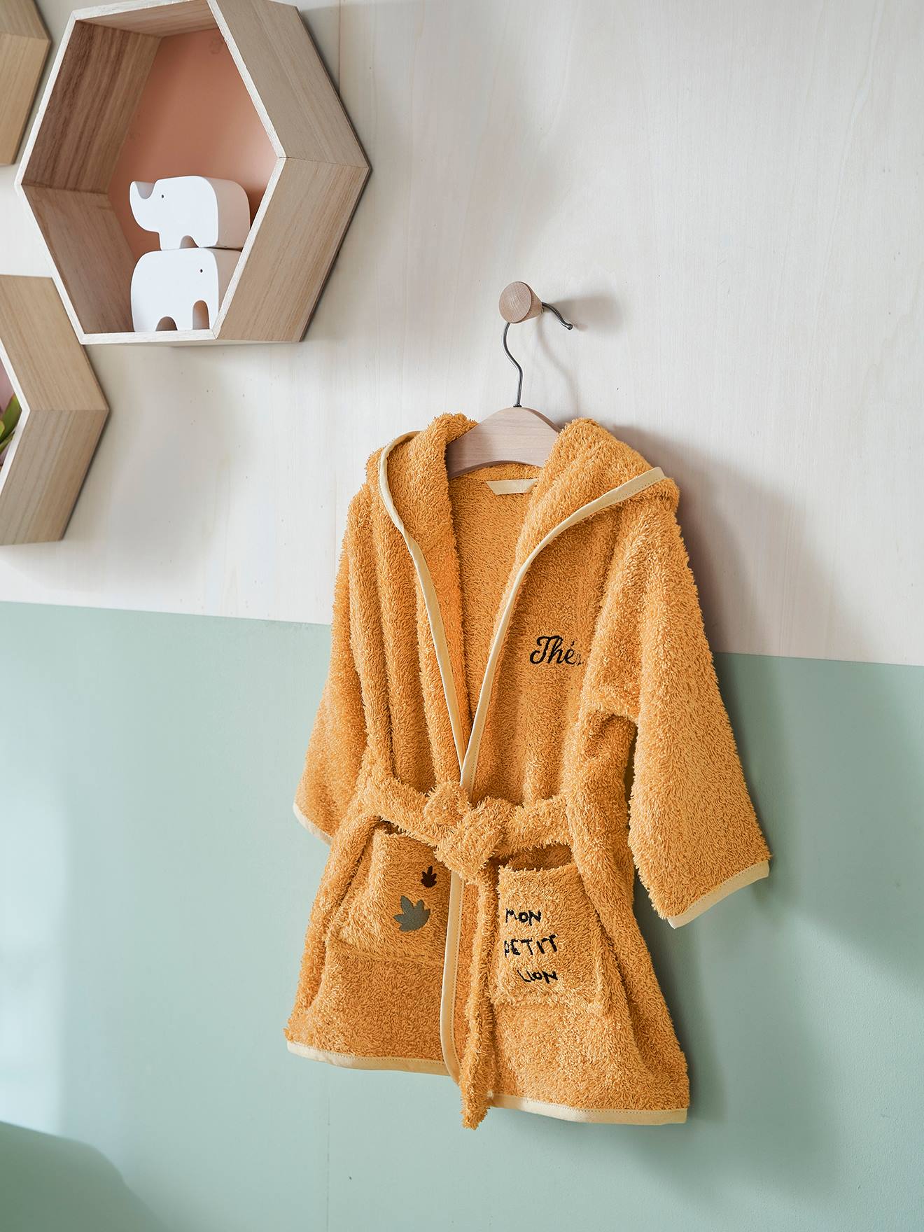 Peignoir bébé personnalisable Lion camel