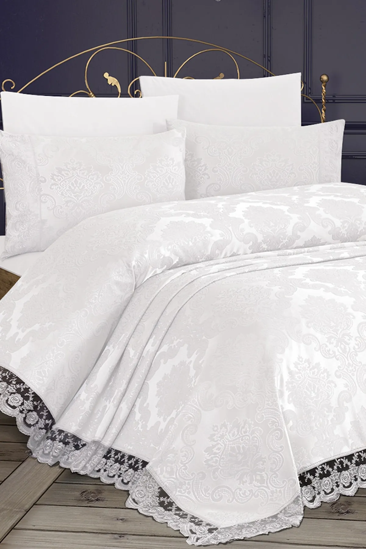 Çeyiz Diyarı  Französische Spitze Kure 3-teilige Tagesdecke Creme