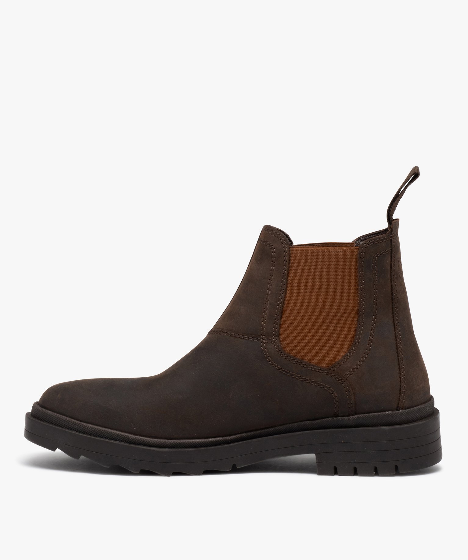 Boots homme style Chelsea dessus en cuir suédé uni marron | GEMO