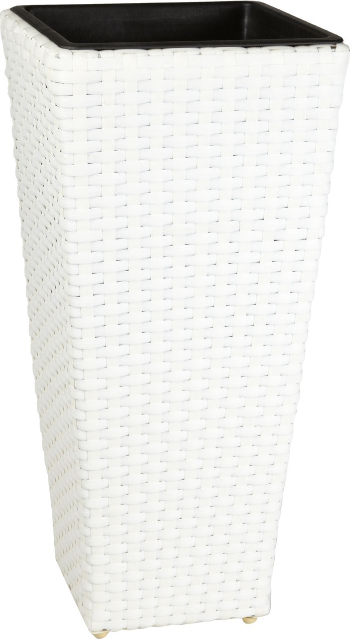 Weles Pflanzkübel Polyrattan 28 x 28 x 60 cm, für Innen und Außen, Kunststoffeinsatz, weiß