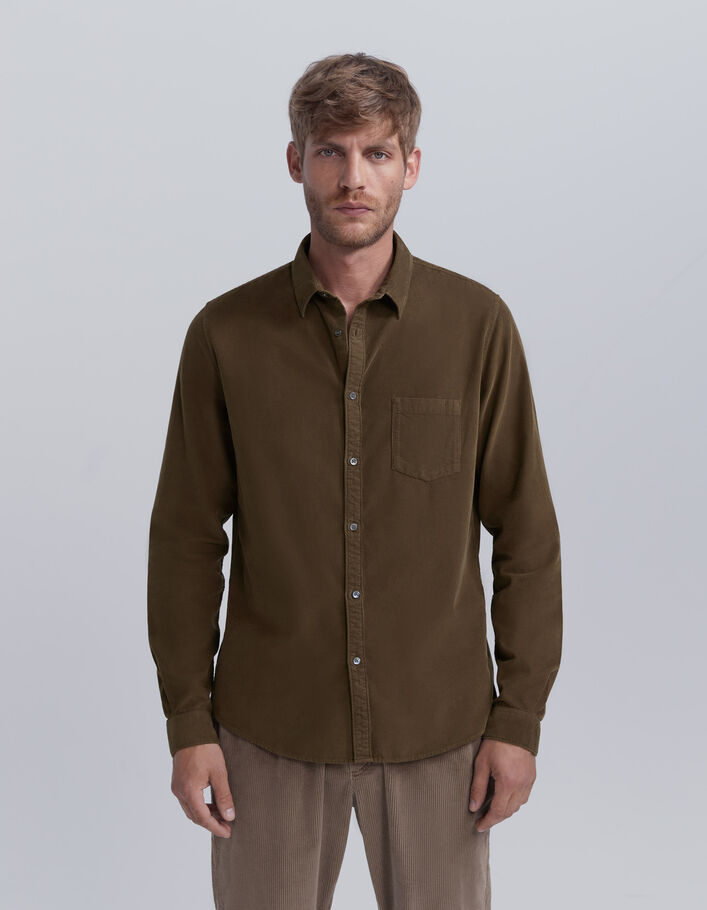 Chemise REGULAR cappuccino en velours milleraies Homme