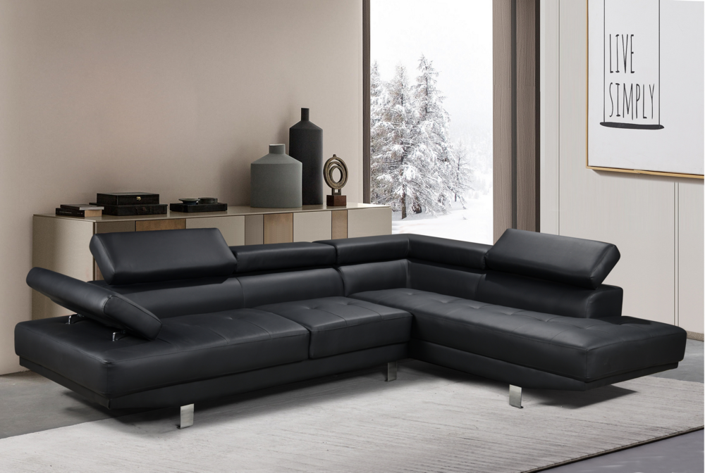 Happy Home Happy Home Ecksofa mit verstellbare Kopf- und Arm-Funktionen HSP108-SCH schwarz Lederoptik