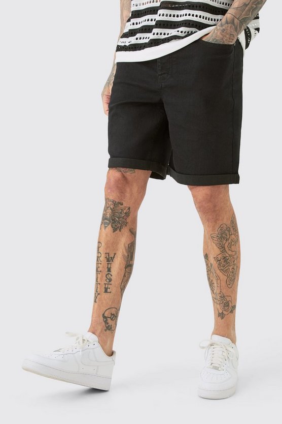 Tall schwarze Slim-Fit Jeansshorts