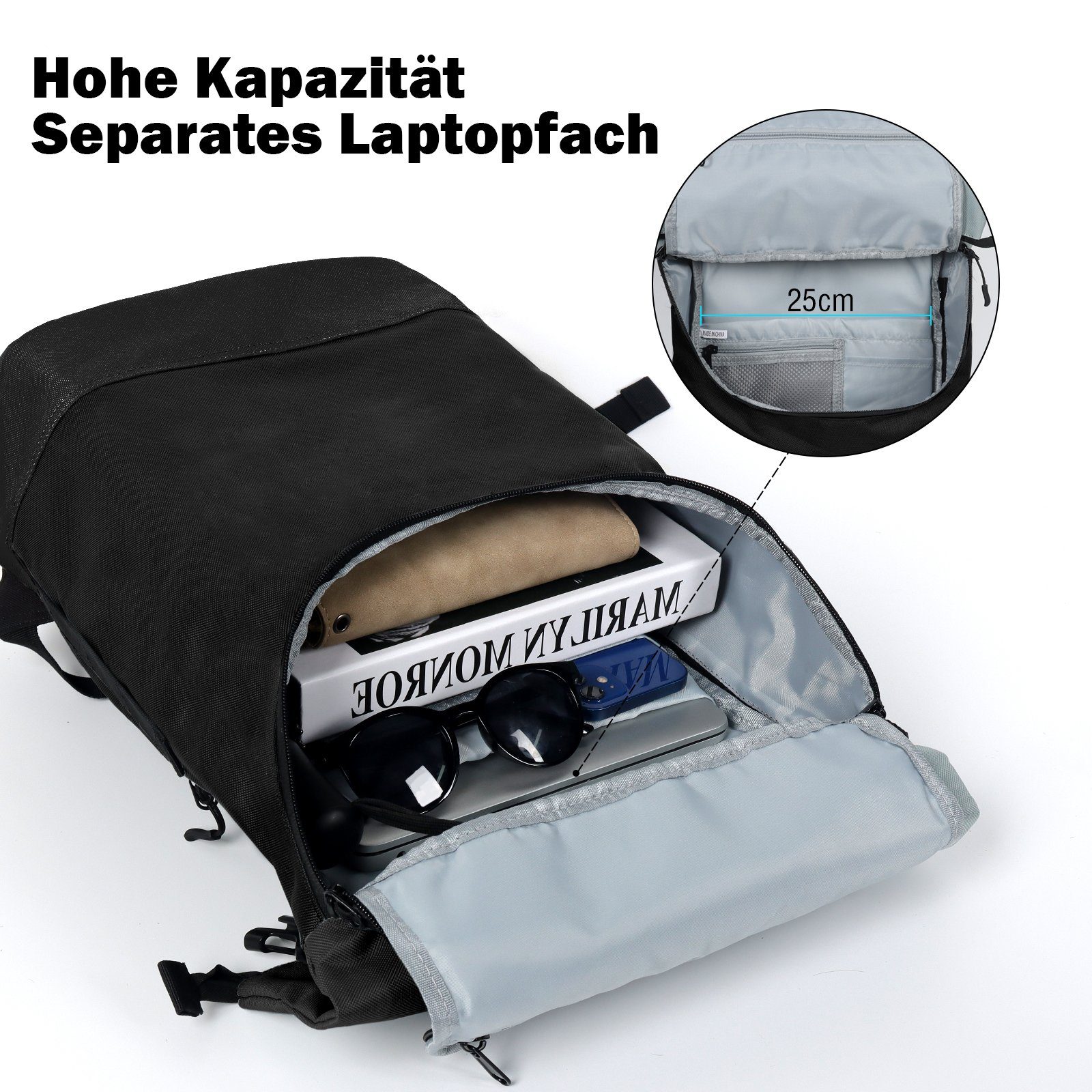 TAN.TOMI Laptoprucksack Rucksack Damen Herren Wasserdichter Leichter, Lässiger Rucksack, mit Laptopfach bis 17 zoll, Modern Rolltop Daypack