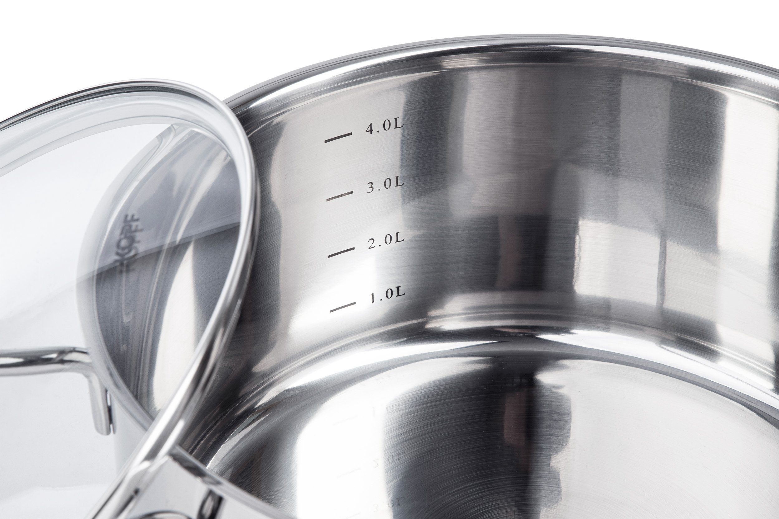 Kopf Topf-Set Merkur 6-tlg, Edelstahl (6-tlg), Induktion, mit Schüttrand, Literskala und Glasdeckel