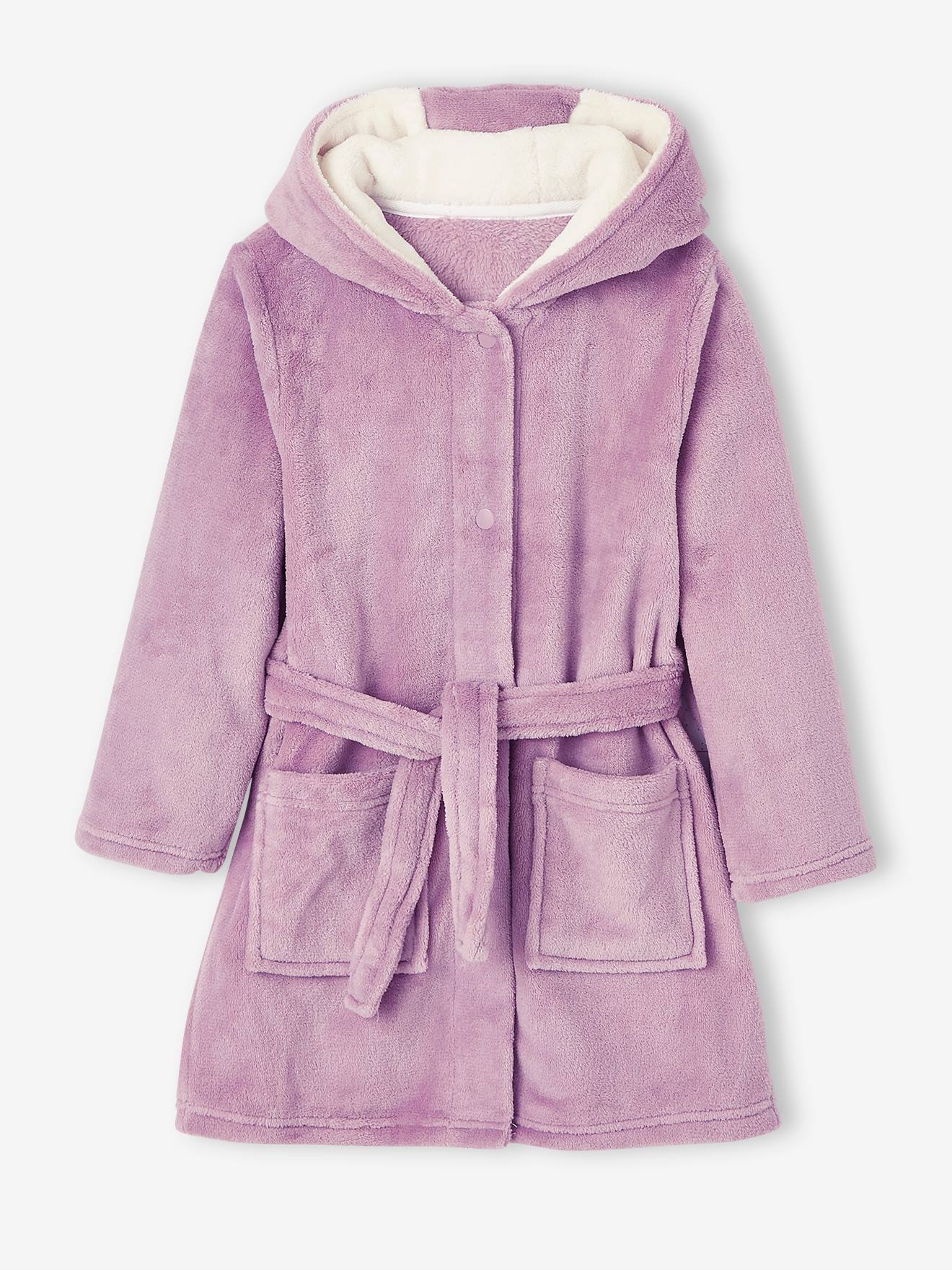 Robe de chambre licorne fille en maille peluche rose mauve