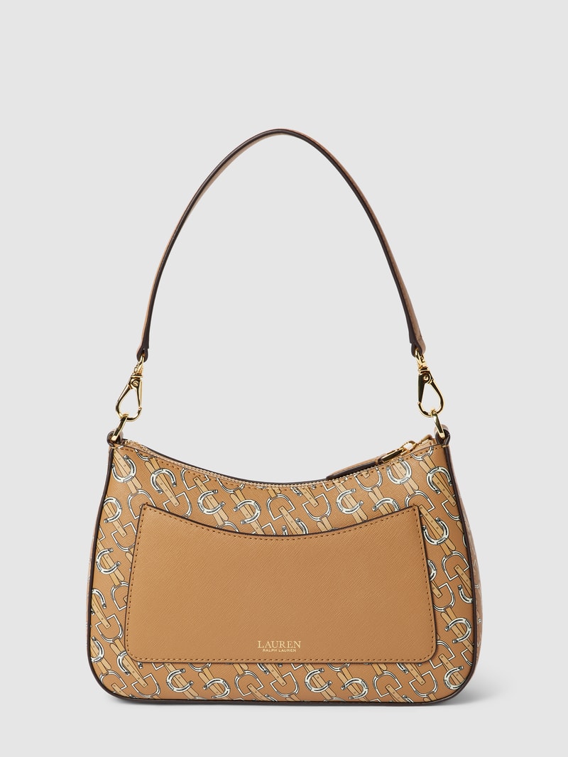 Umhängetasche mit Label-Details Modell 'DANNI' in taupe