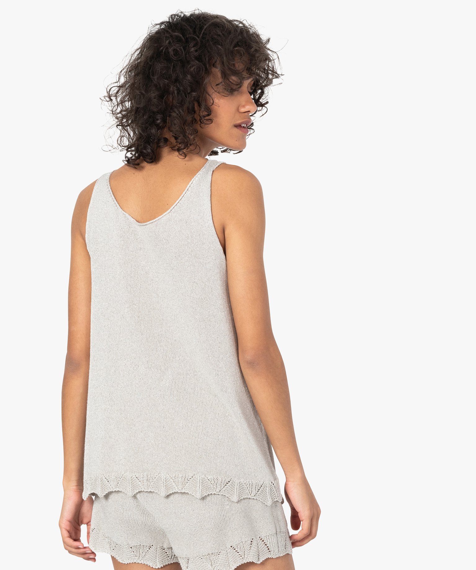 Débardeur femme pailleté en maille 3D innovante ecru | GEMO