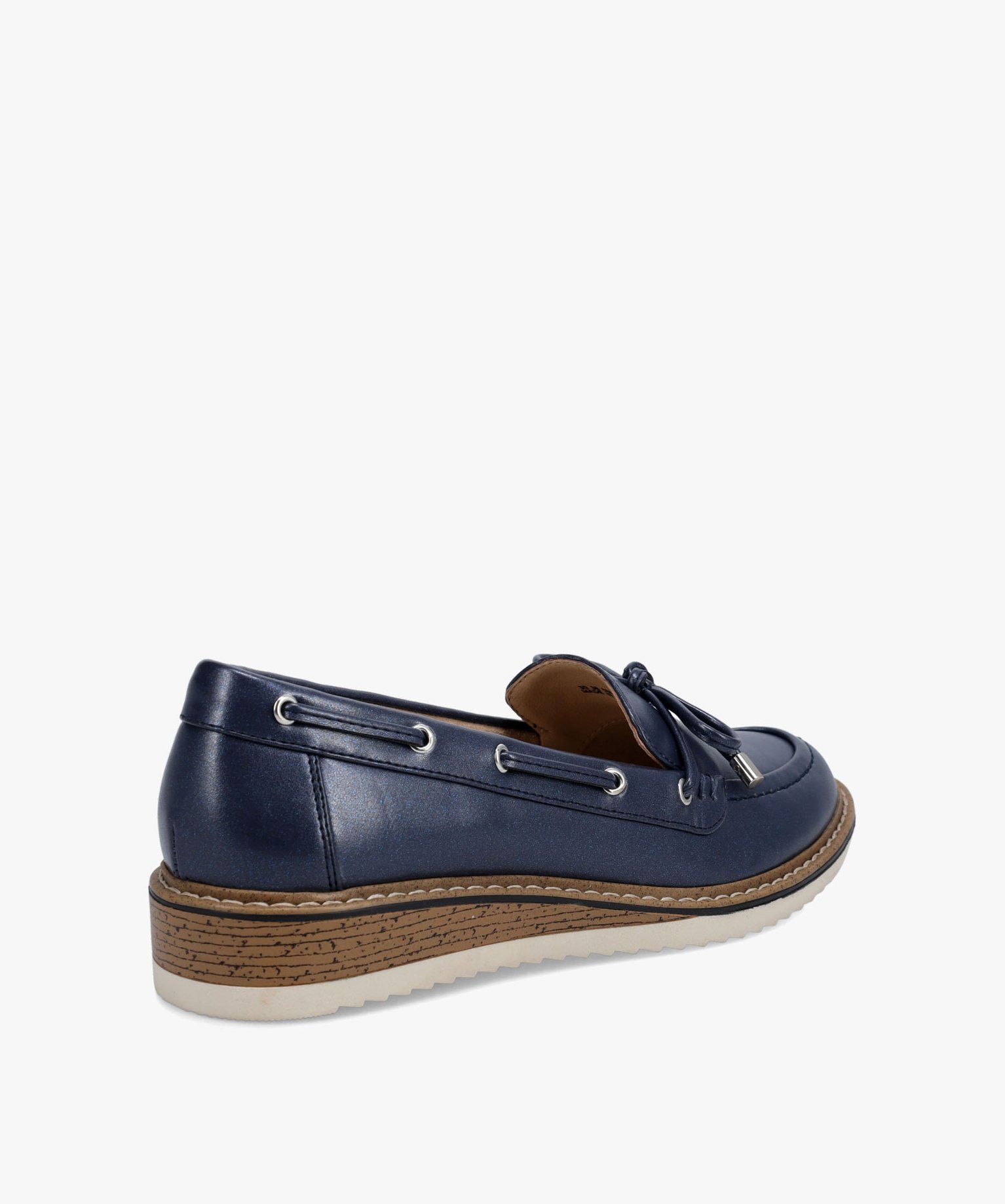 Mocassins femme unis à lacet bateau et petit talon compensé bleu | GEMO