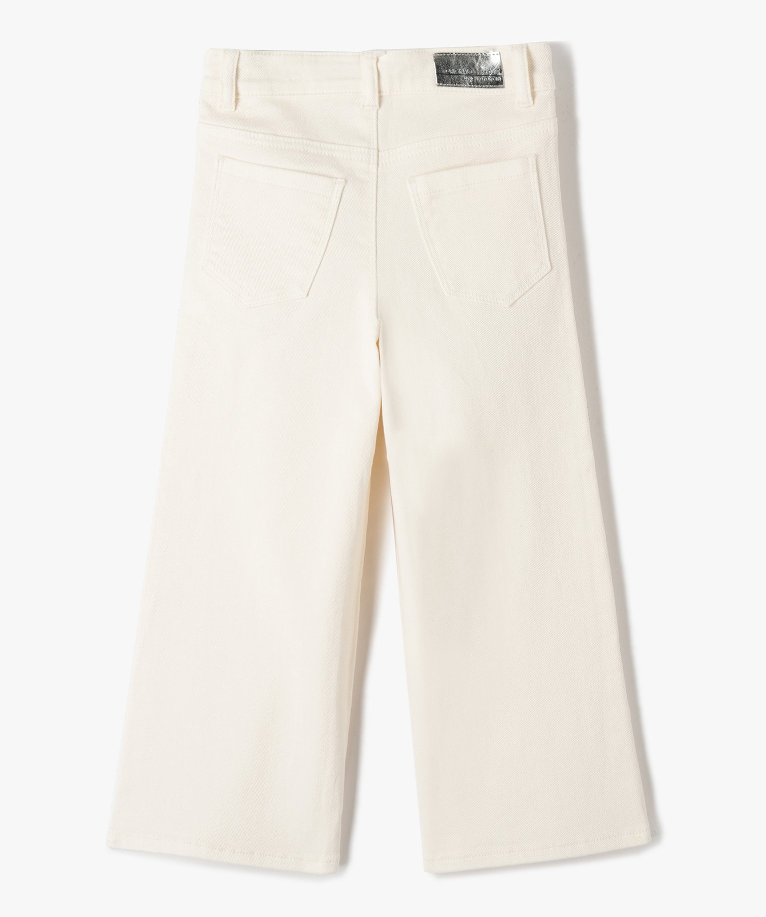 Jean fille coupe large taille haute avec ceinture ajustable ecru | GEMO