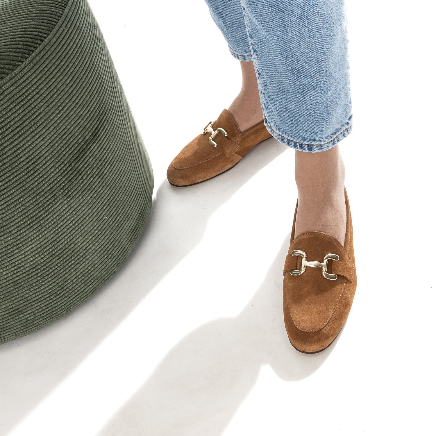 Mocassin cognac en cuir velours