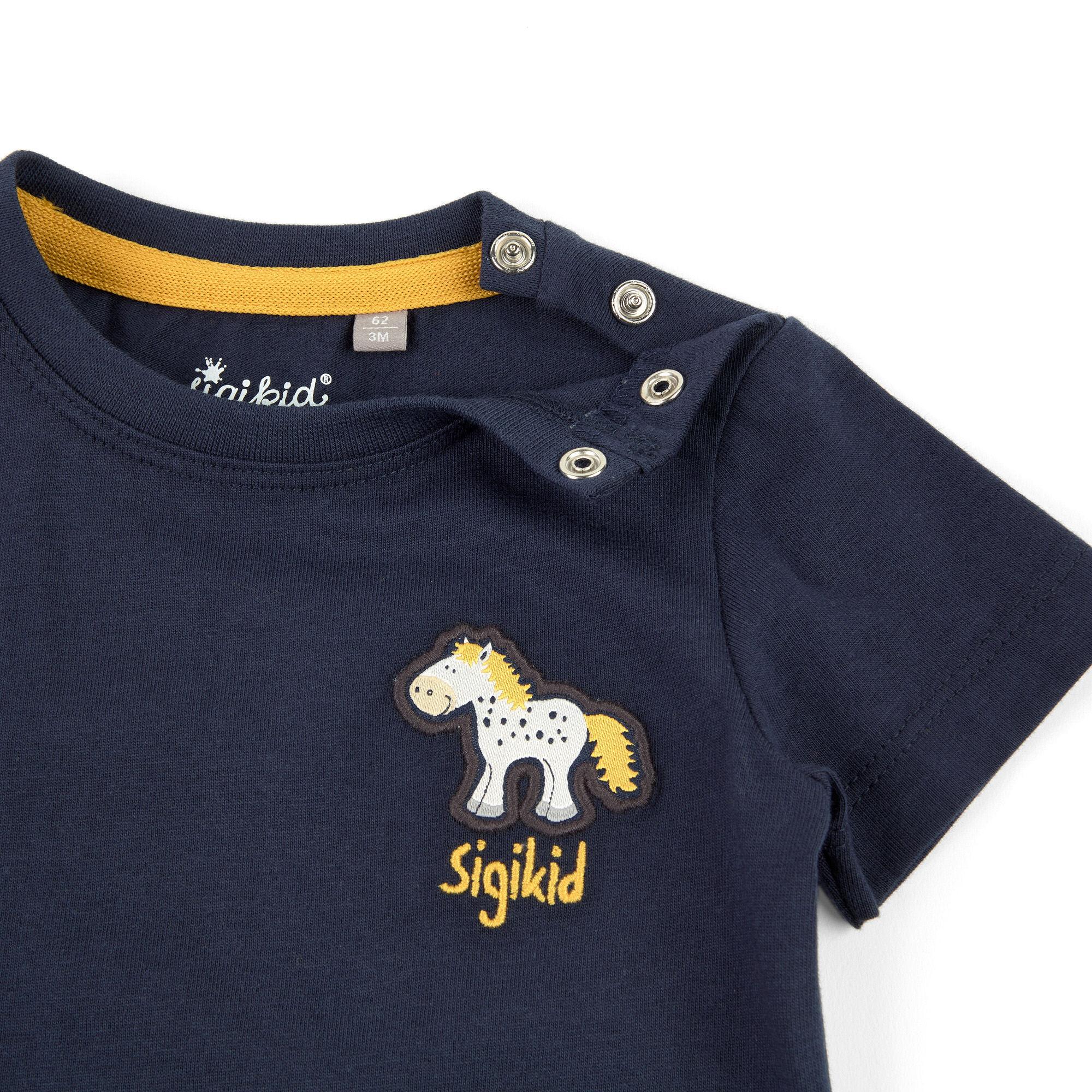 Dunkelblaues Baby T-Shirt mit Pony Motiv