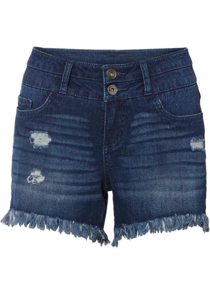 Jeans-Shorts mit Fransensaum