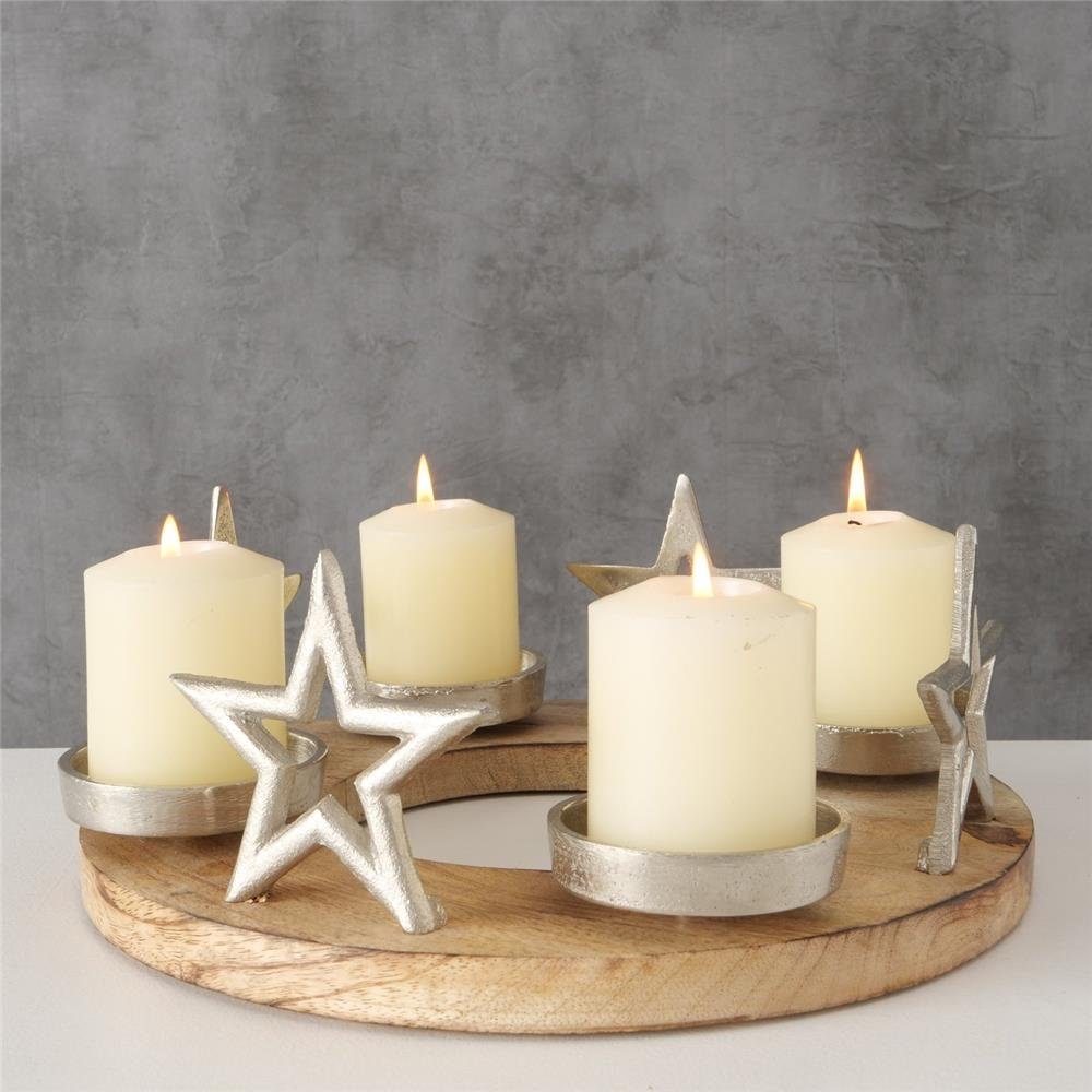 BOLTZE Adventskranz Jannow Rund Holz Stern 30 cm, Kerzenleuchter Kerzenhalter