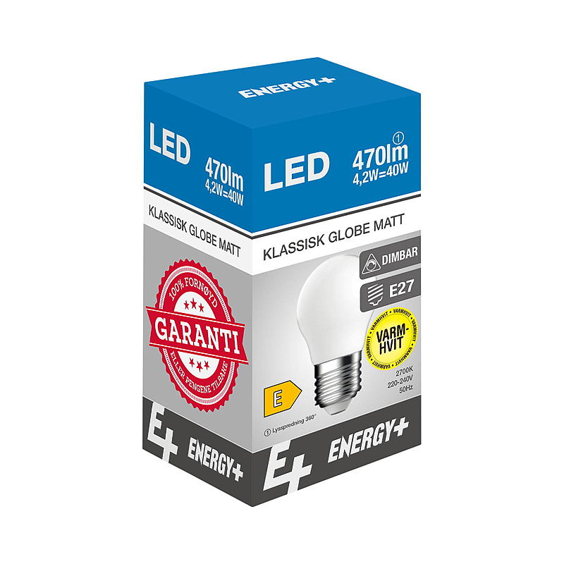 Energy Lyspære LED 470 lm Dim globe matt E27 G45 E