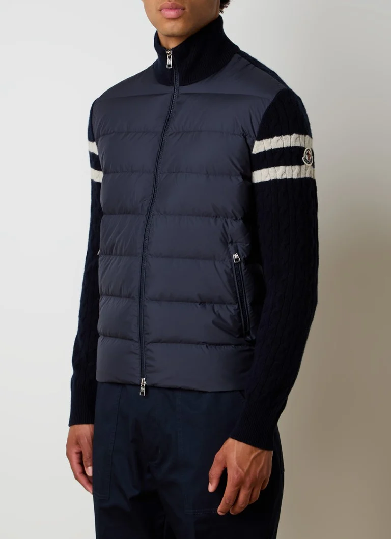 Moncler Finomkötésű, szűz gyapjúból készült kardigán, steppelt előrésszel és pehelytöltettel