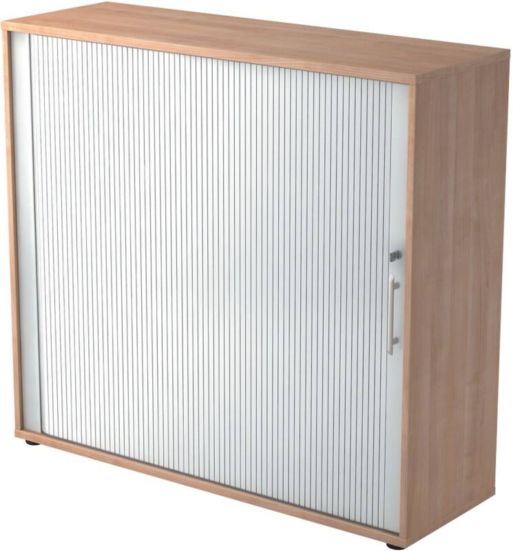 Hammerbacher Matrix Rollladenschrank Melaminharzbeschichtete Spanplatte Walnuss, Silber 1.200 x 400 x 1.100 mm