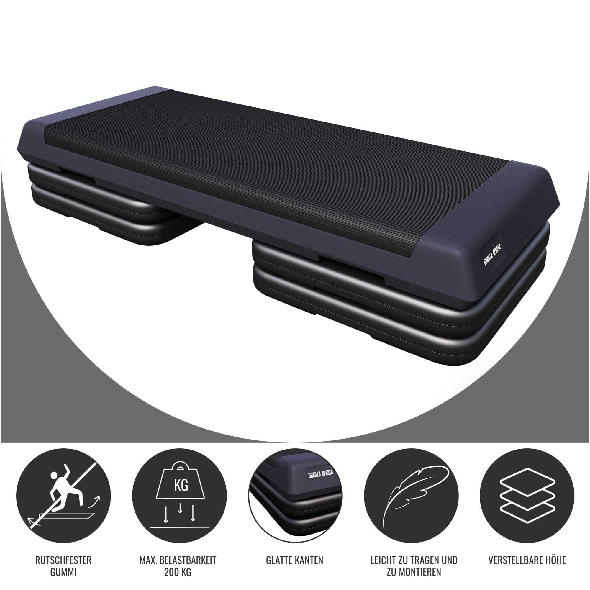 GORILLA SPORTS Stepper Aerobic Steppbrett - mit 3 Stufen Höhenverstellbar, 10/15/20cm (1-tlg)