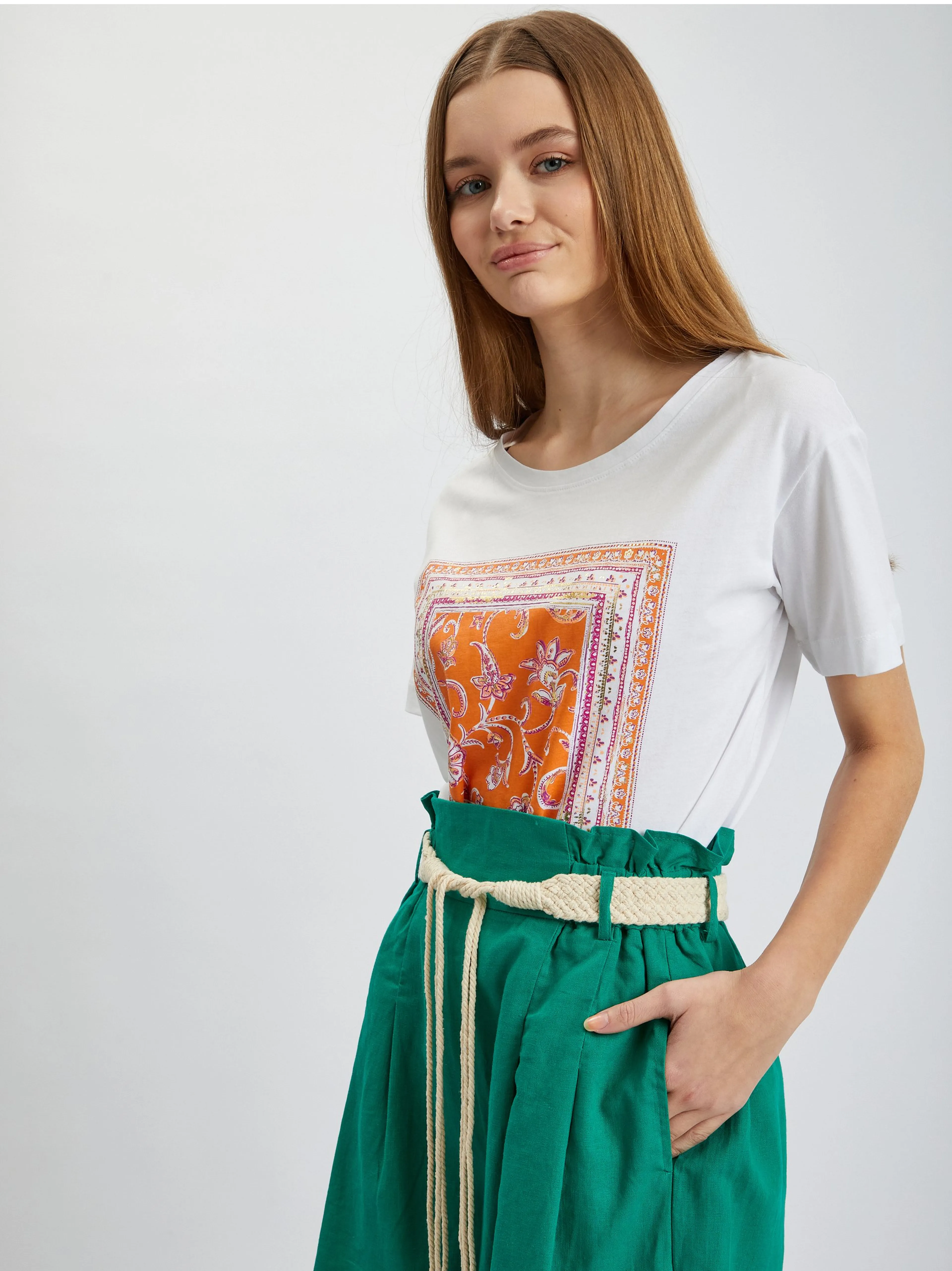 Grüne Damen-Leinen-Shorts ORSAY