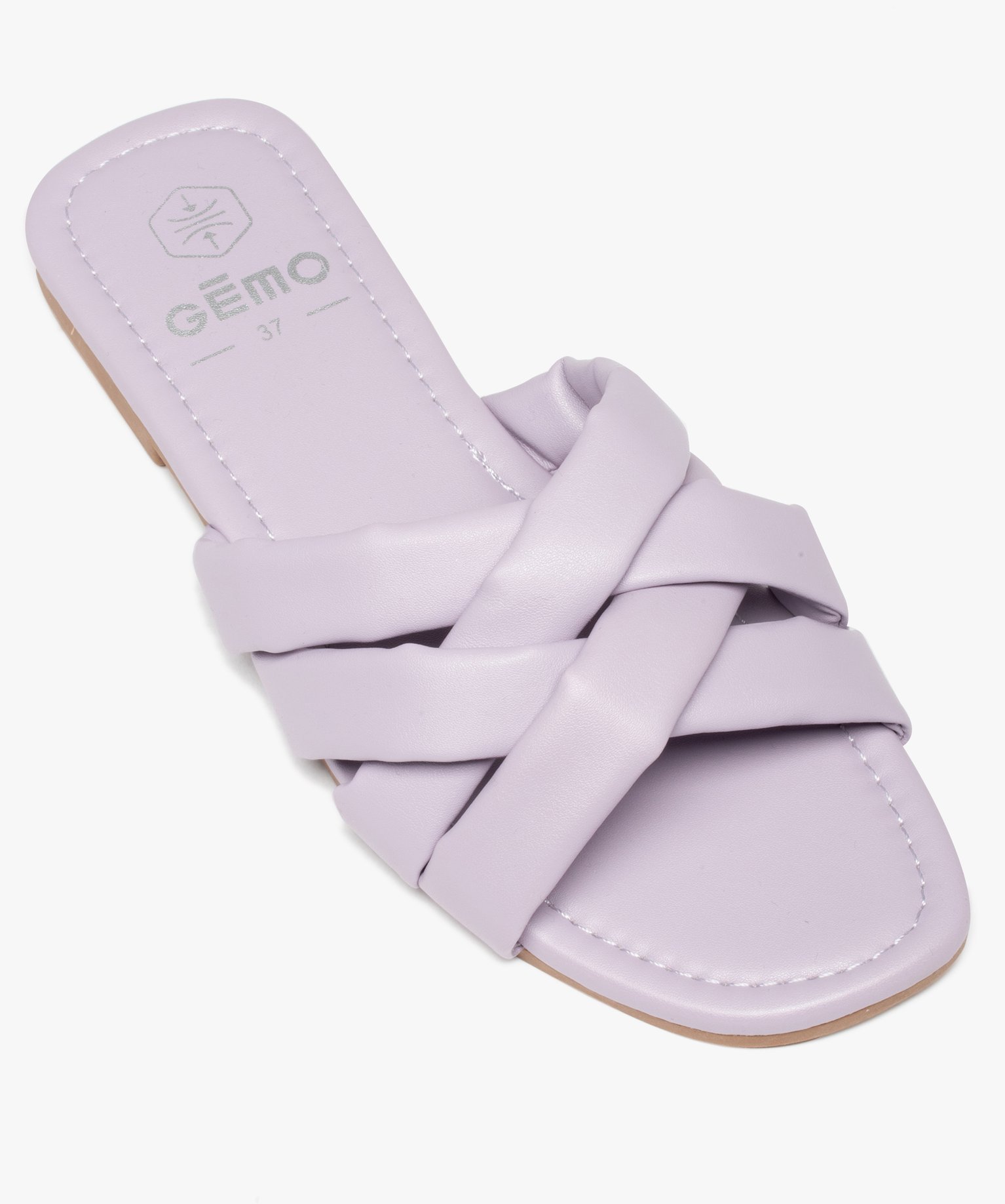 Mules femme à talon plat et brides matelassées entrecroisées violet clair | GEMO