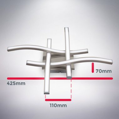 B.K.Licht Deckenleuchte 4-flammige LED Deckenlampe 42x42cm wellenförmig Geschwungen - BKL1287, LED fest integriert, 20 Watt 2000 Lumen 4000K neutralweiß Wohnzimmer Küche Aluminiumoptik