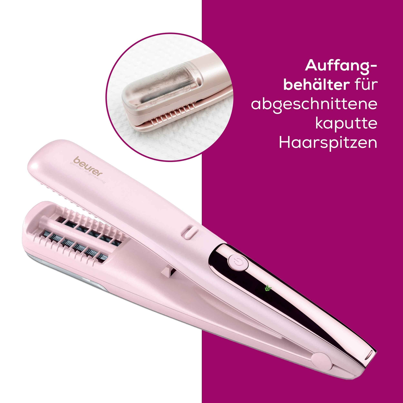 Beurer Splissentferner HT 22-Splisstrimmer für gepflegte Haarspitzen & praktischer Haar Auffangkammer