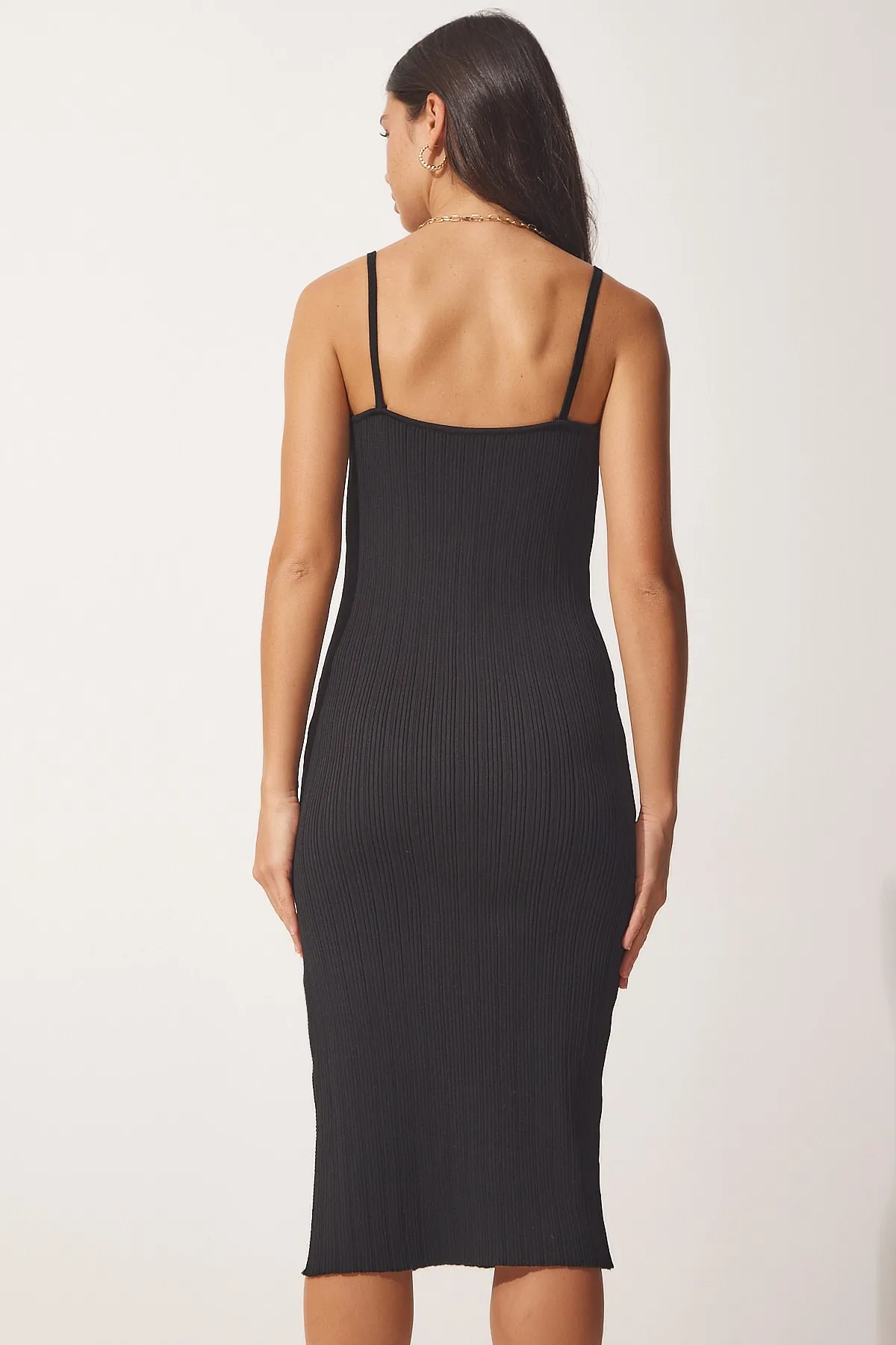 Happiness İstanbul  Damen-Sommerkleid mit schwarzen Trägern aus Cord MT00138