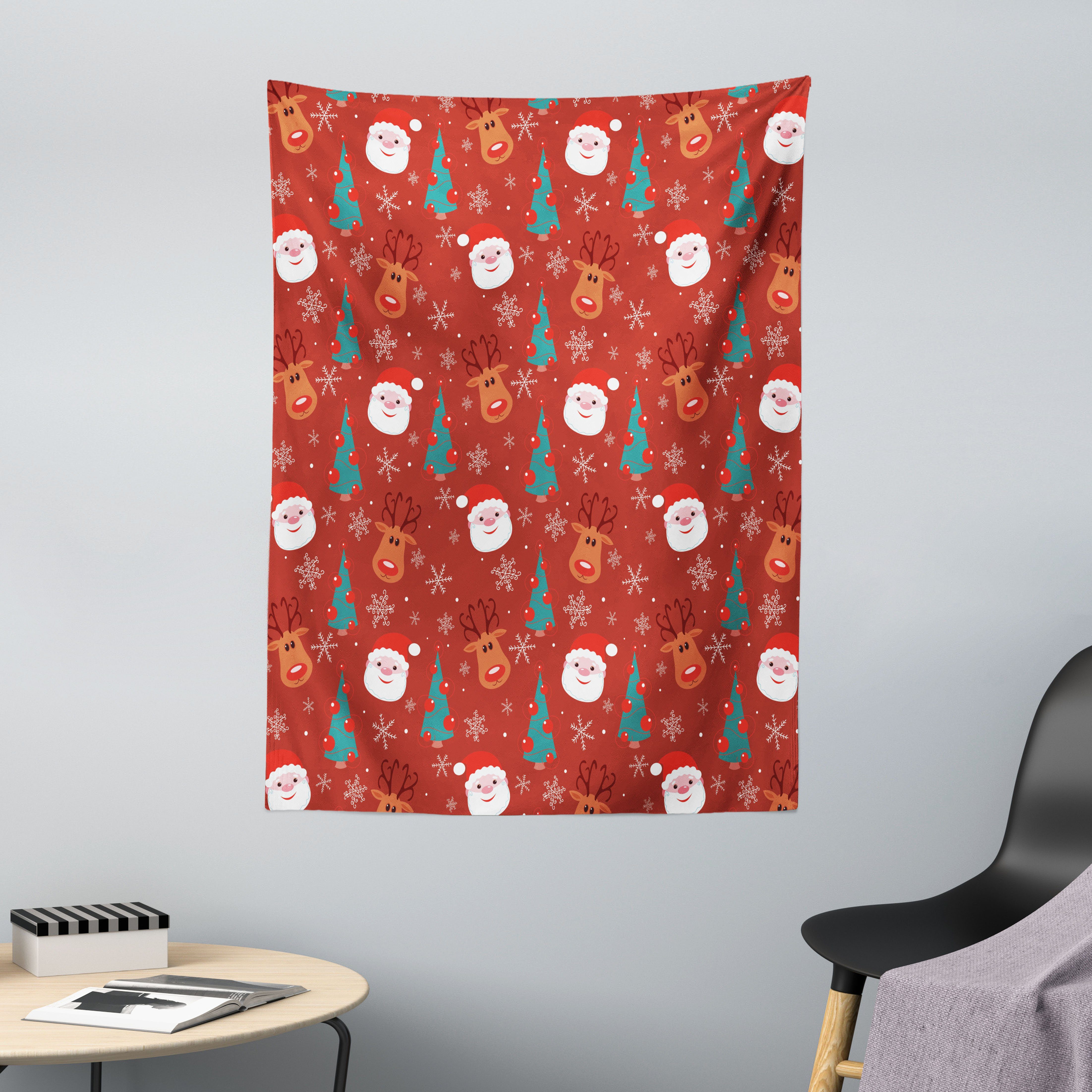 Wandteppich aus Weiches Mikrofaser Stoff Für das Wohn und Schlafzimmer, Abakuhaus, rechteckig, rot Merry Xmas Cartoon Weihnachts