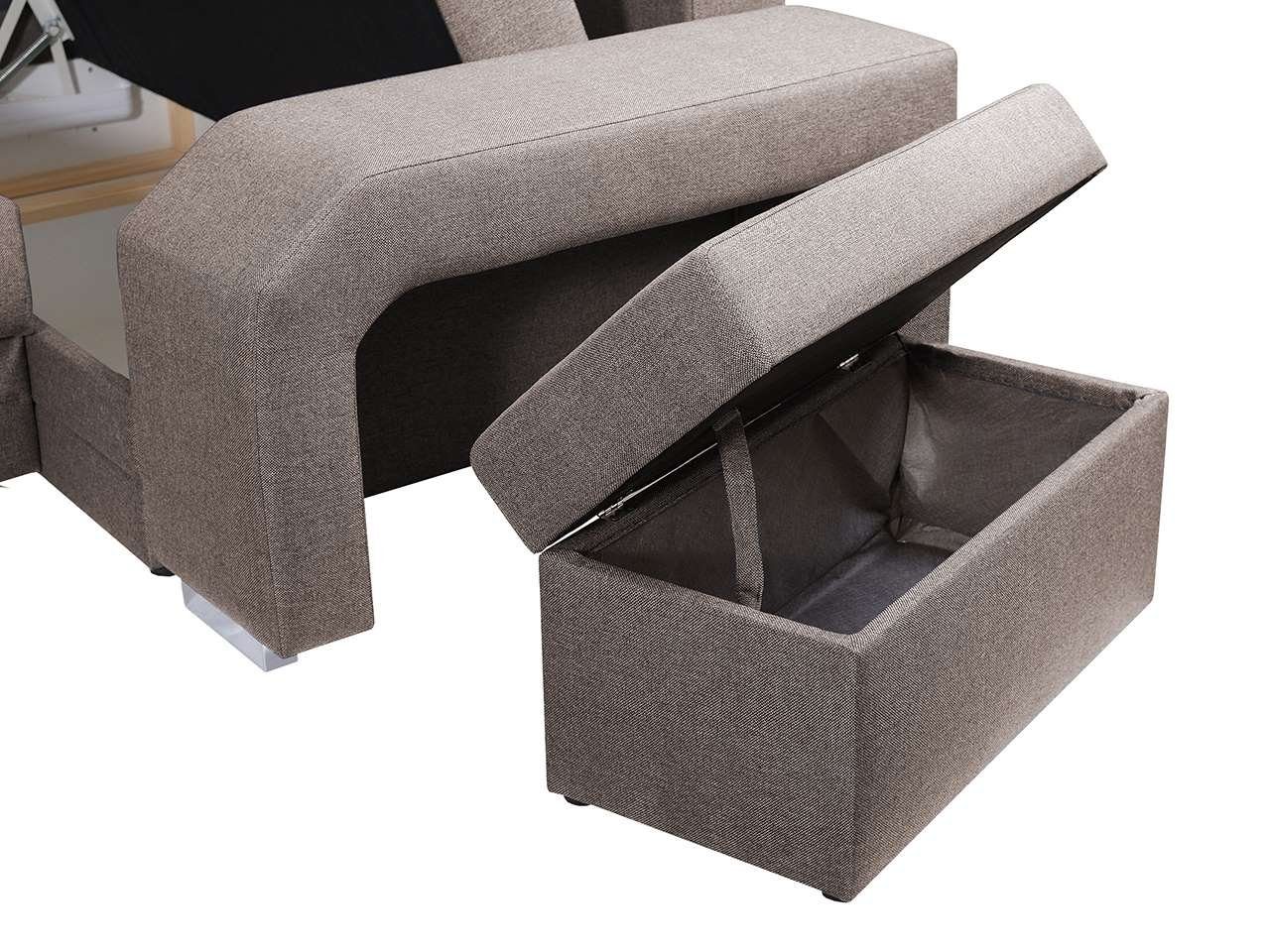 MKS MÖBEL Ecksofa ALVA U, Ecksofa mit Hocker und Minibar - U-Form Sofa Mit Schlaffunktion