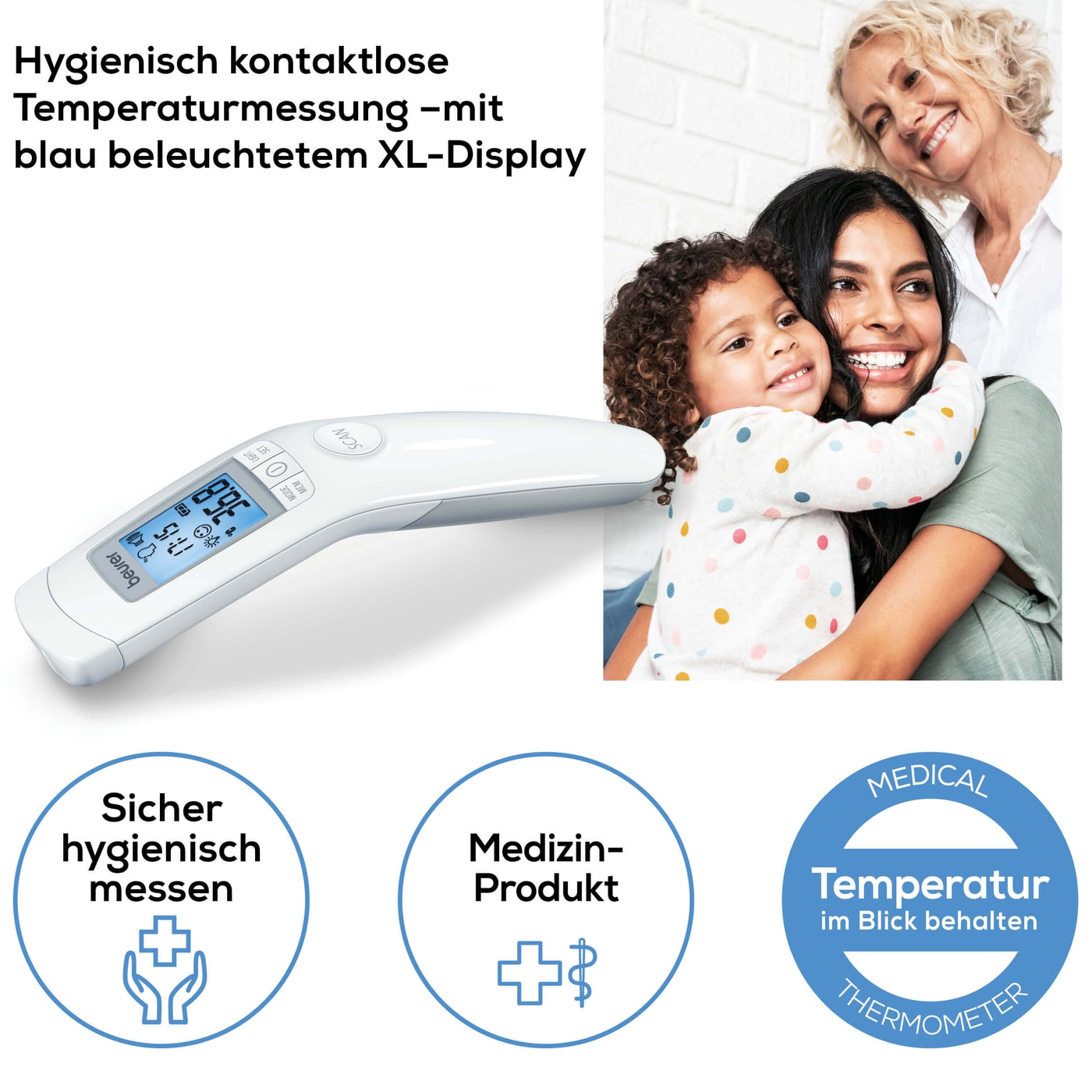 Beurer kontaktloses Thermometer FT 90-Hygienische Messung durch Infrarot-Technologie