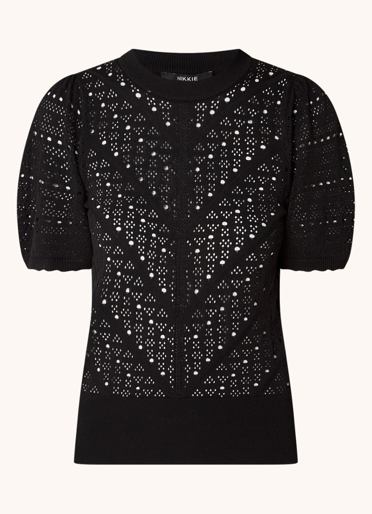 NIKKIE Phadi top with openwork design and puff sleeves