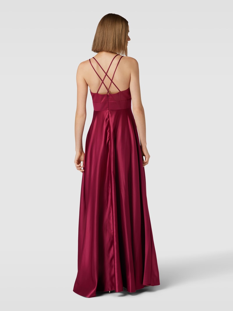 Abendkleid mit gekreuzten Spaghettiträgern in kirschrot